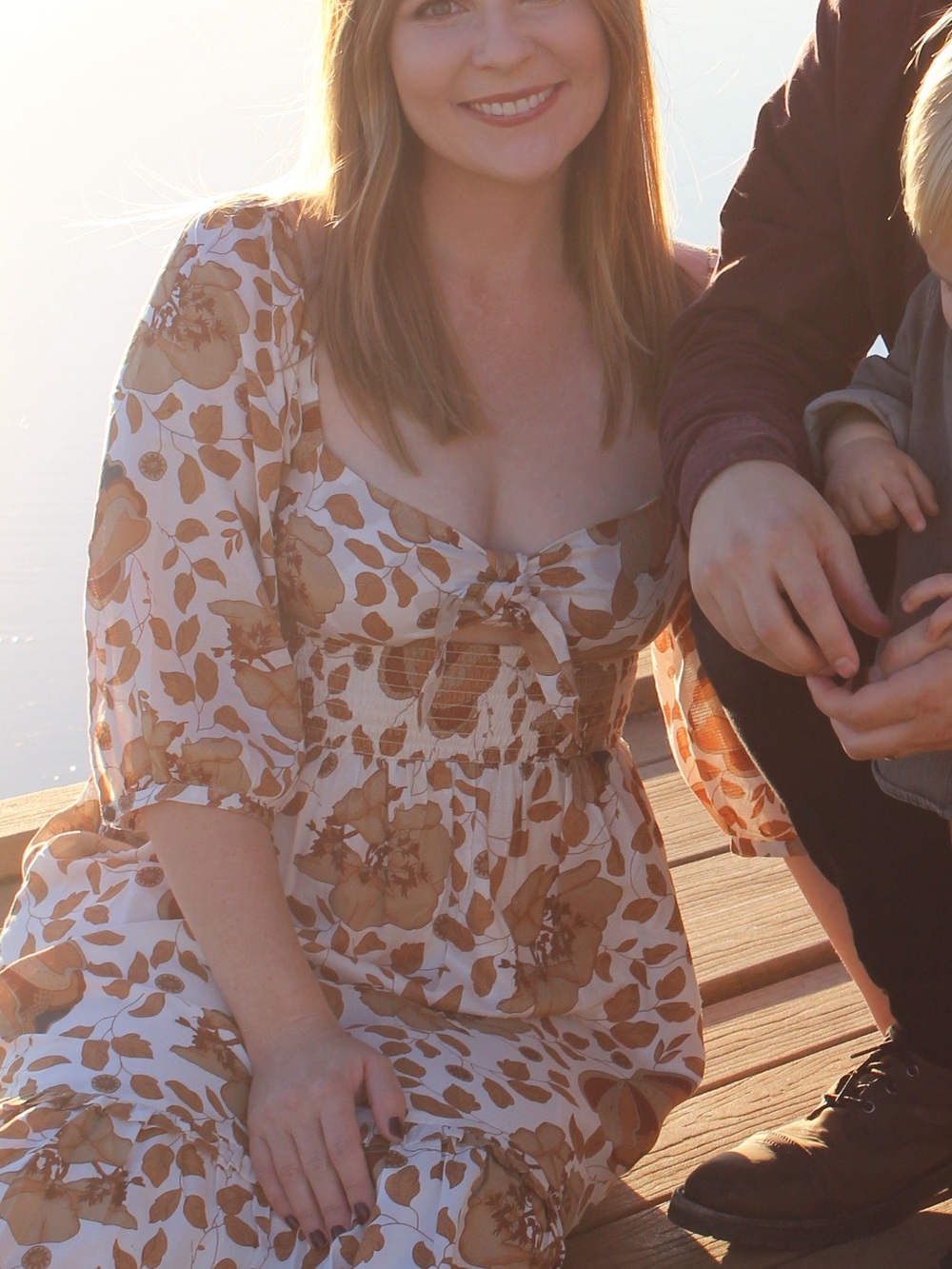 Anthropologie Floral Puff-Sleeve Tiered Maxi Dress in Cream and Tan - Picture 2 of 3
